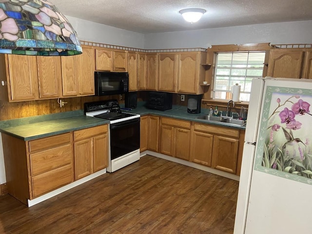 205 E Cochran Ave, Hastings, FL 32145 - kitchen featuring electric range, black microwave, freestanding refrigerator, a sink, and dark wood finished floors