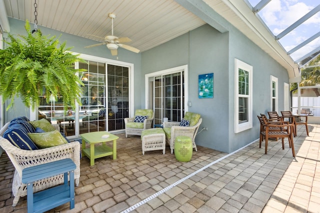 303 S Ocean Trace Rd, Saint Augustine, FL 32080 - view of patio with a ceiling fan and a lanai