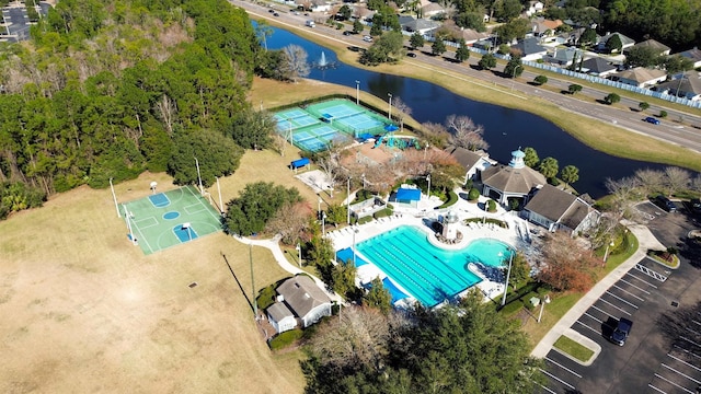 aerial view with a water view