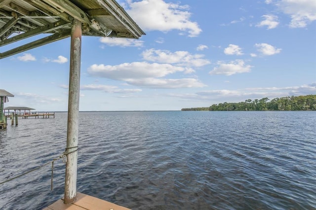 view of dock with a water view
