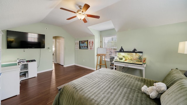 700 N Indigo Ter, Saint Johns, FL 32259 - bedroom with wood finished floors, lofted ceiling, baseboards, and ceiling fan