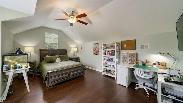 700 N Indigo Ter, Saint Johns, FL 32259 - bedroom with lofted ceiling, dark wood finished floors, ceiling fan, an office area, and baseboards