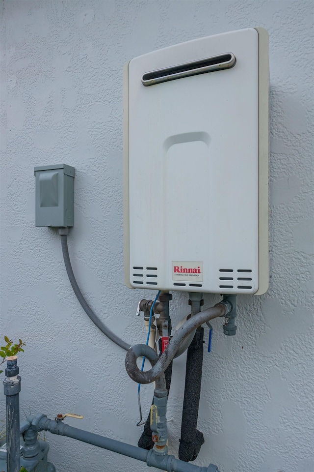 details featuring tankless water heater