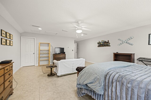bedroom featuring recessed lighting, attic access, and ceiling fan