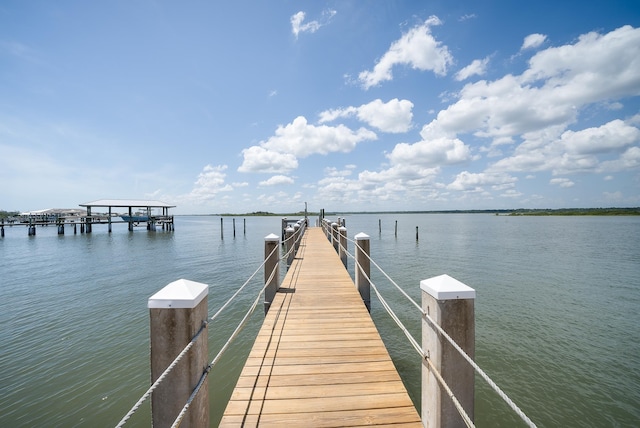 dock area with a water view