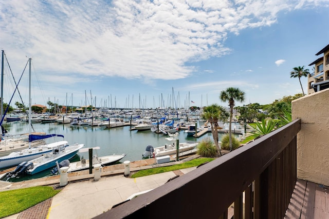 view of water feature with a boat dock