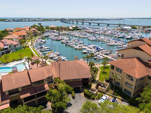 bird's eye view featuring a water view