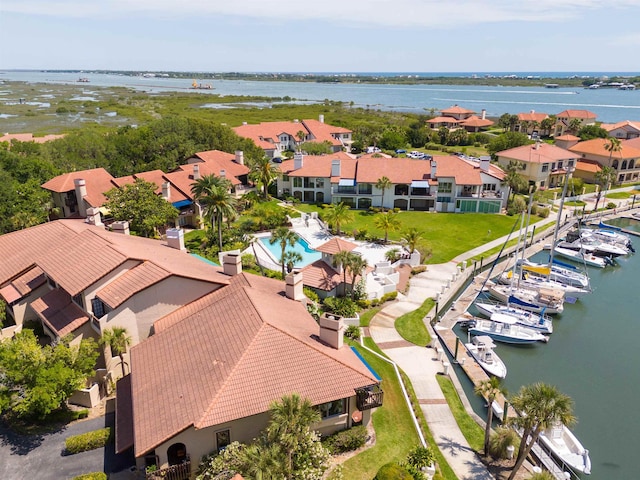 bird's eye view featuring a water view