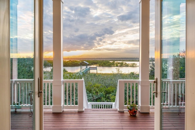 exterior space featuring a water view