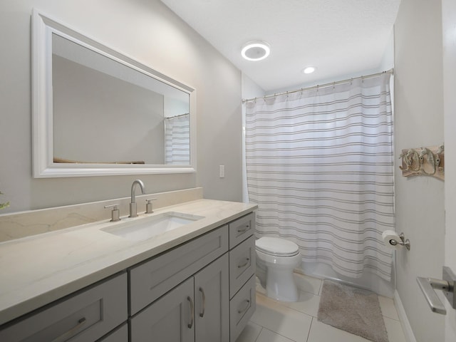 847 Tides End Dr, Saint Augustine, FL 32080 - bathroom featuring recessed lighting, tile patterned flooring, toilet, vanity, and curtained shower