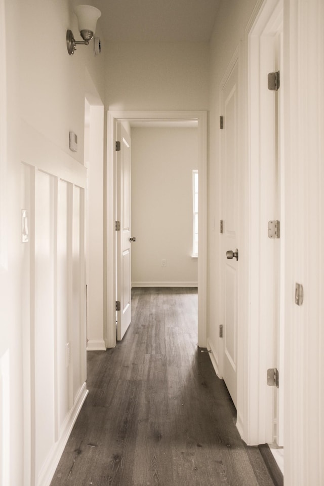 hall featuring dark wood-type flooring