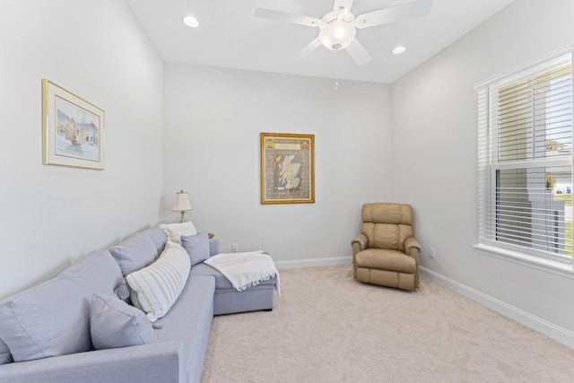 443 Pescado Dr, Saint Augustine, FL 32095 - living area with carpet floors, a wealth of natural light, a ceiling fan, and recessed lighting