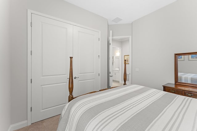 443 Pescado Dr, Saint Augustine, FL 32095 - bedroom featuring visible vents, a closet, and light colored carpet