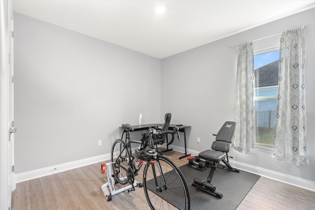 exercise area with hardwood / wood-style flooring