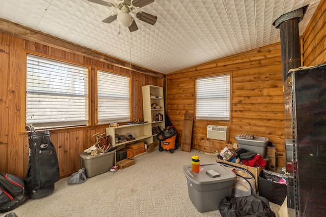 misc room featuring light carpet, a healthy amount of sunlight, and ceiling fan