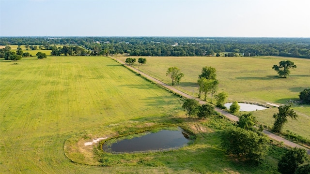 bird's eye view featuring a rural view and a water view