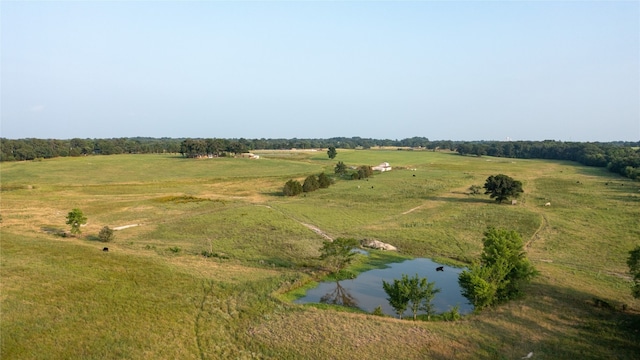 bird's eye view featuring a water view and a rural view