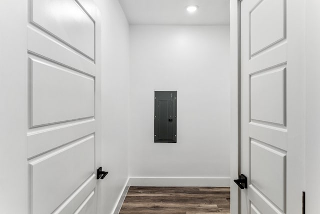 washroom with dark hardwood / wood-style flooring