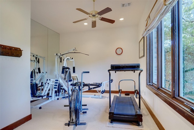 exercise area featuring ceiling fan