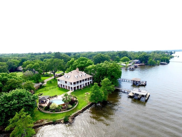 aerial view with a water view