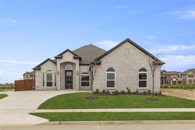 french provincial home with a front yard