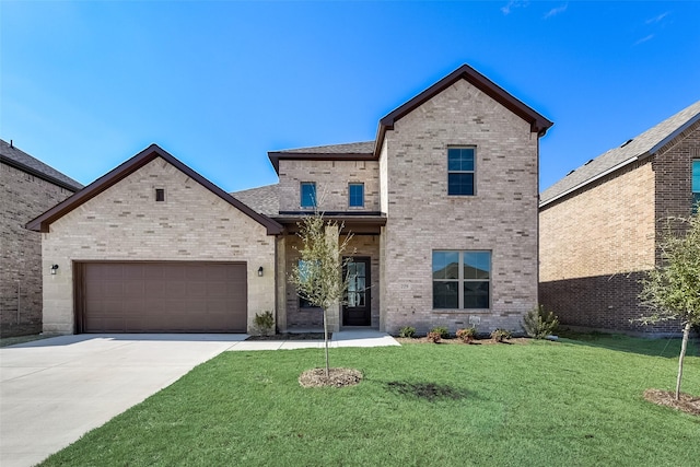 view of front of house featuring a garage and a front lawn