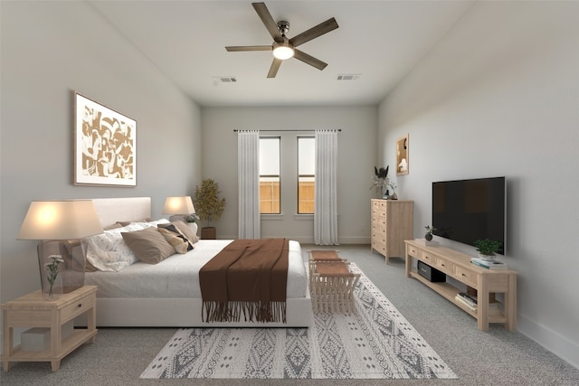 bedroom with carpet flooring and ceiling fan