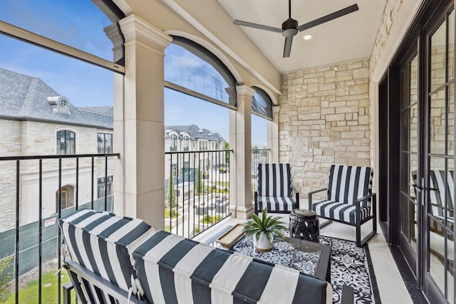 balcony with ceiling fan