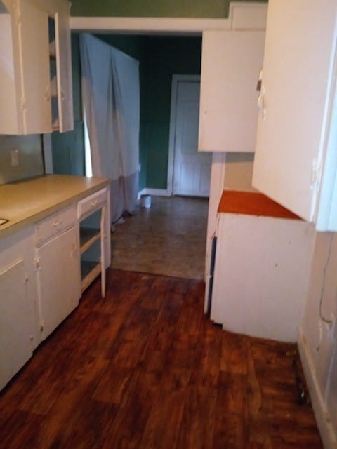 kitchen with white cabinetry and dark hardwood / wood-style floors