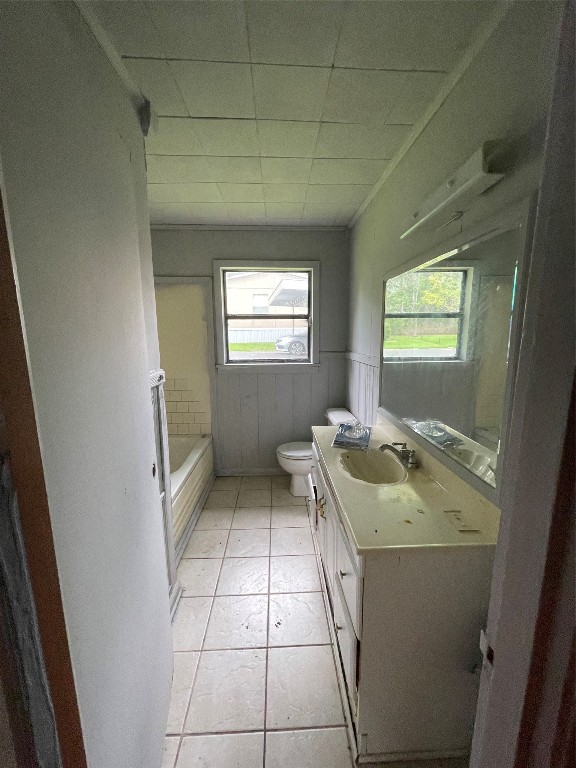 full bathroom with plenty of natural light, toilet, vanity, and tile floors