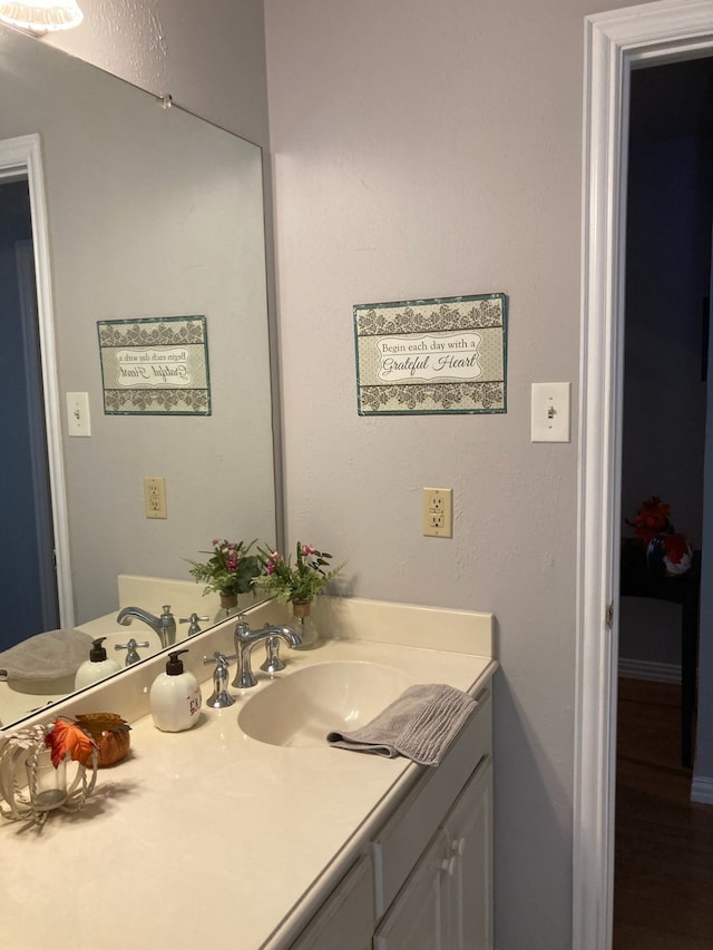 bathroom with hardwood / wood-style floors and vanity