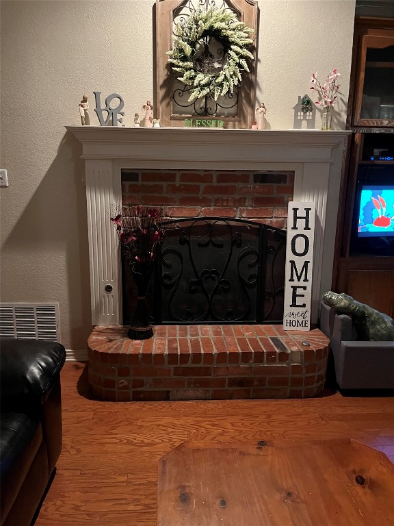 room details with a brick fireplace