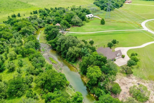 bird's eye view with a water view and a rural view