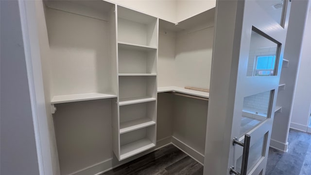 spacious closet featuring dark hardwood / wood-style floors