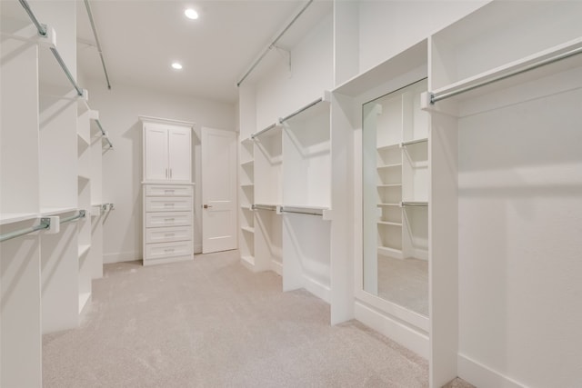 spacious closet featuring light carpet