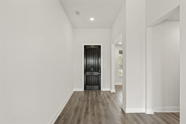 foyer with wood-type flooring