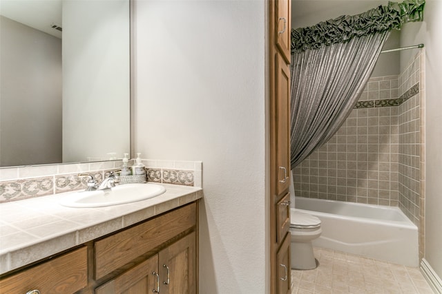 full bathroom featuring vanity, toilet, and shower / bathtub combination with curtain