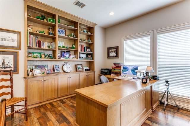 office area featuring dark wood-type flooring