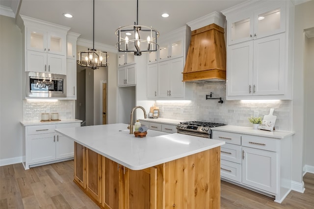 kitchen featuring backsplash, custom exhaust hood, and appliances with stainless steel finishes