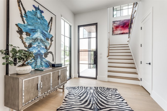 foyer entrance featuring light hardwood / wood-style floors and a wealth of natural light