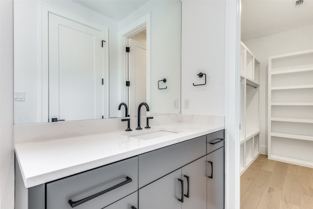 bathroom featuring oversized vanity and hardwood / wood-style flooring