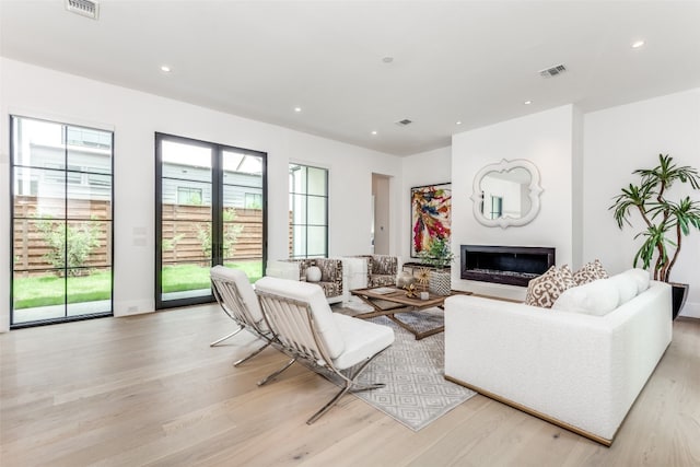 living room with light wood-type flooring