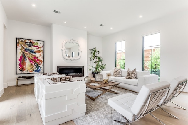 living room with light hardwood / wood-style flooring