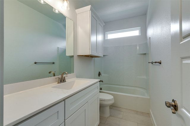 full bathroom with vanity, tile flooring, bathtub / shower combination, and toilet