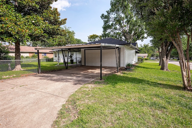 exterior space featuring a front yard and a garage