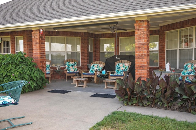 view of patio with ceiling fan