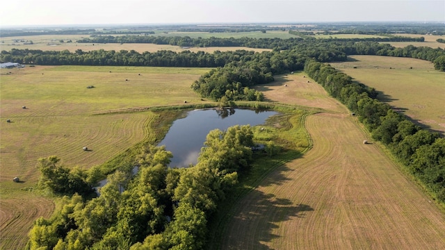 bird's eye view featuring a water view and a rural view