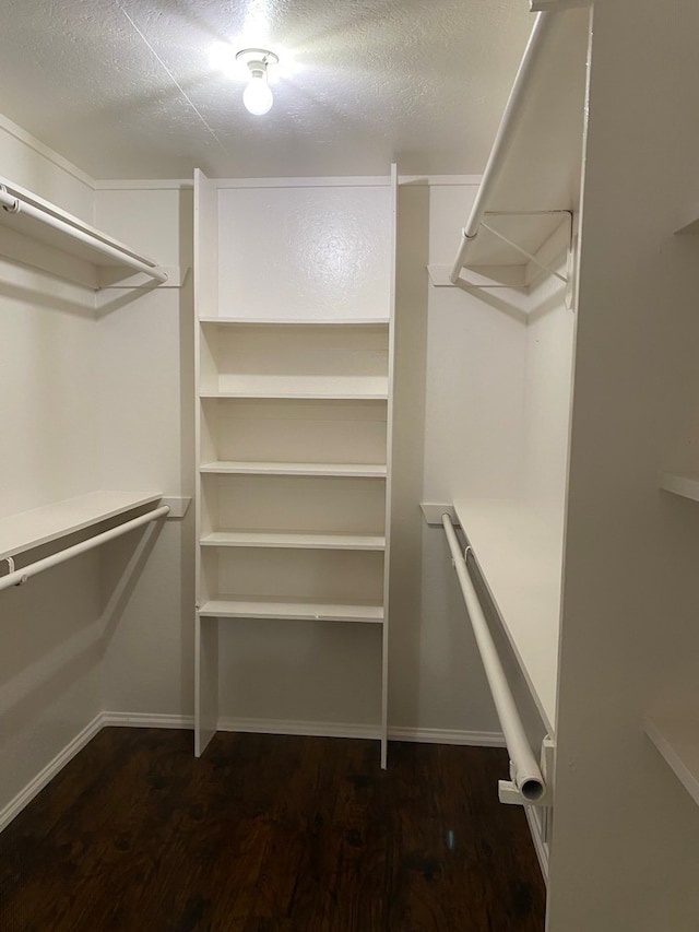 spacious closet with dark wood-type flooring