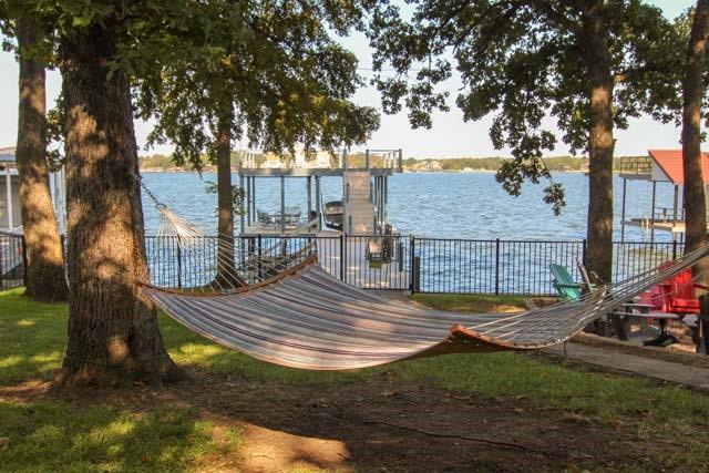 dock area with a water view