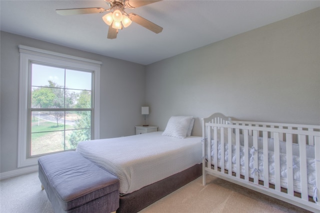 bedroom featuring carpet floors and ceiling fan